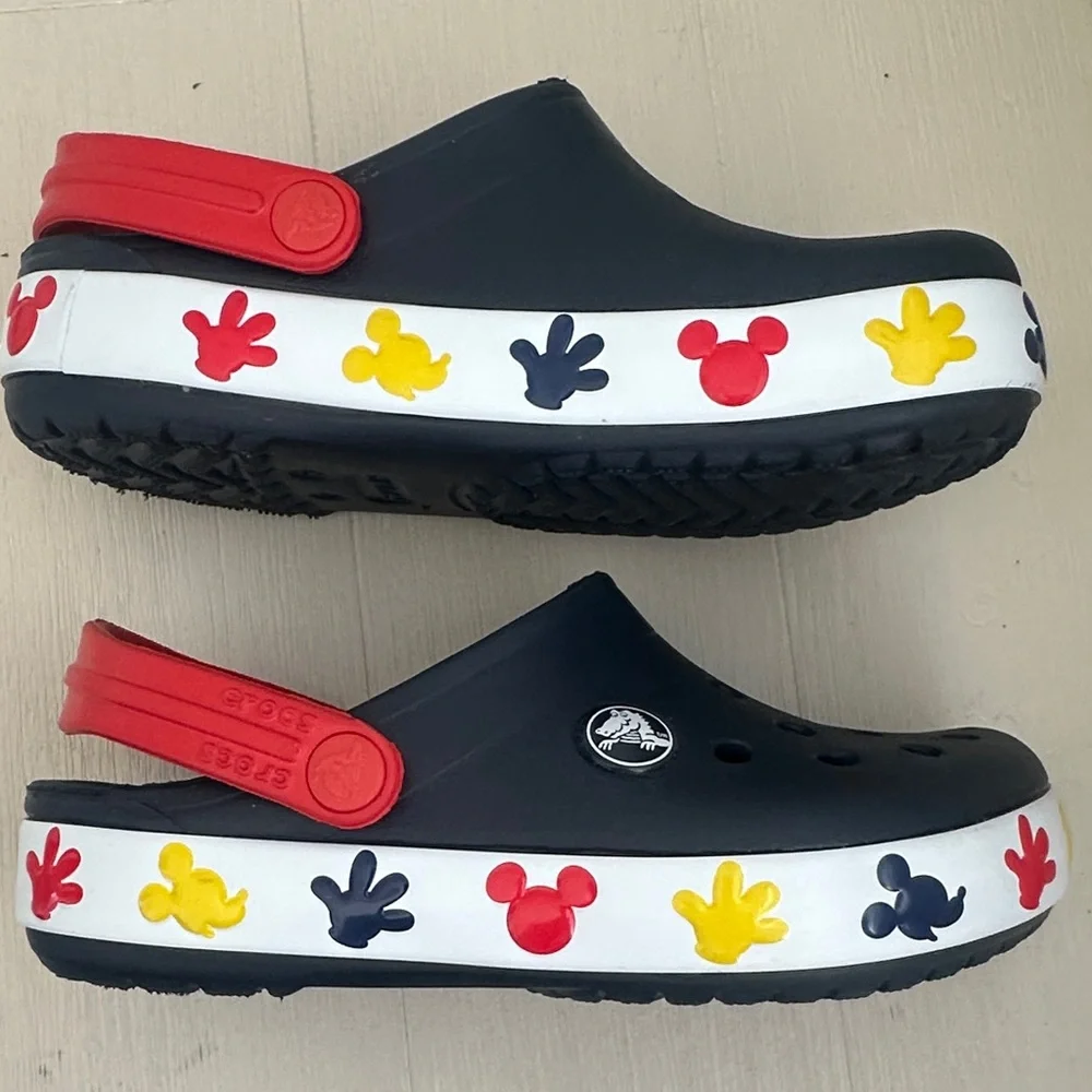 CROCS Kids Black Clogs with Red Strap and Multicolor Mickey Trim - Picture 3 of 7